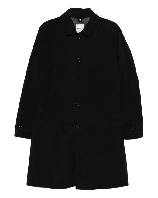 Aspesi Black Spread-Collar Single-Breasted Coat for men