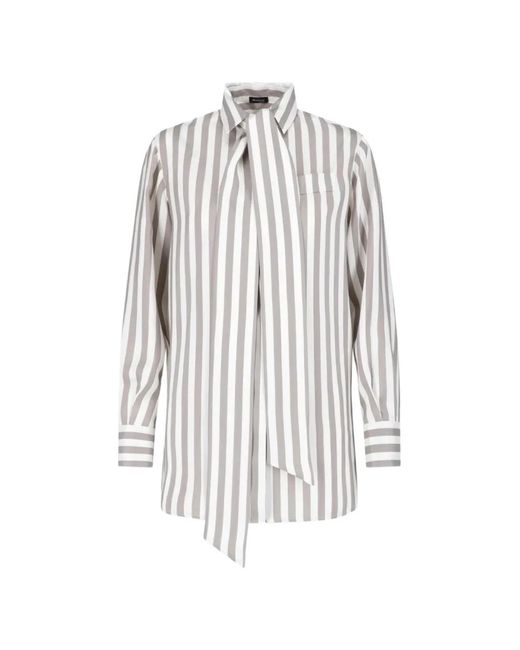 Kiton White Striped Bow Blouse
