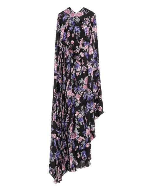 Balenciaga Blue Floral-Print Pleated Maxi Dress