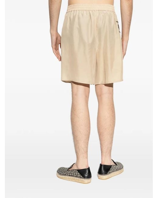 Balmain Natural Elasticated-Waistband Logo-Print Shorts for men