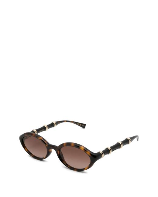 Gucci Brown Bamboo-Effect Oval-Frame Sunglasses