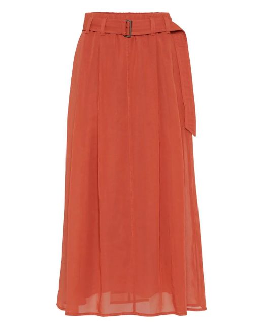 Brunello Cucinelli Red Belted Midi Skirt