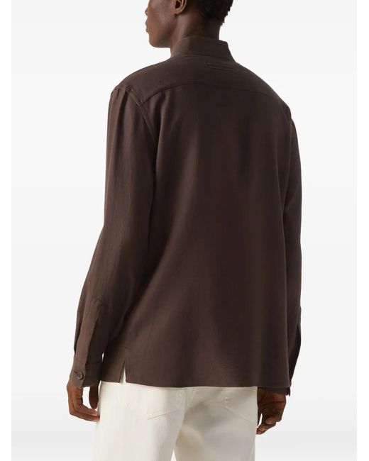 Zegna Brown Linen Overshirt for men