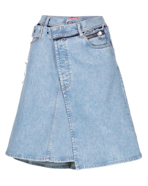 DIESEL Blue De-pendence-mid Asymmetric Denim Skirt