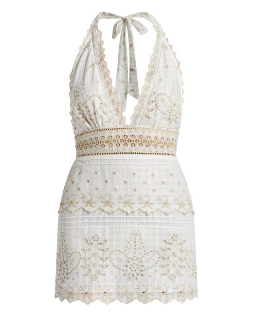 LoveShackFancy Aventine Mini-Jurk Met Borduurwerk in het White