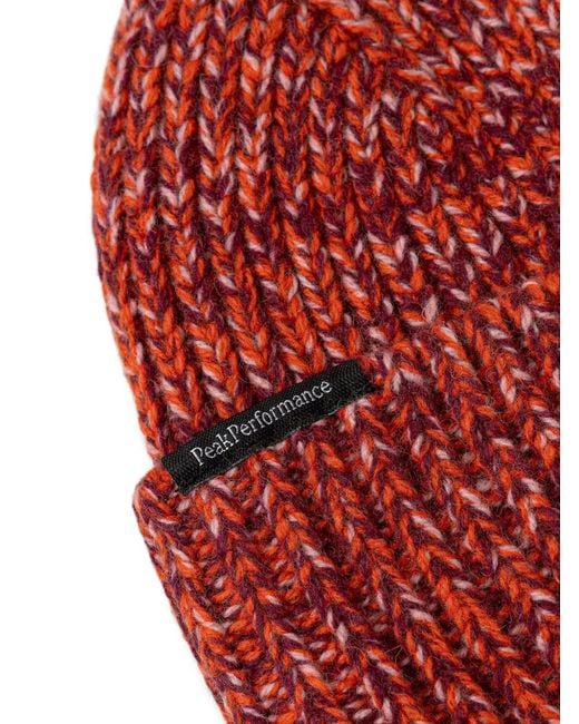Peak Performance Red Ribbed-Knit Beanie Hat