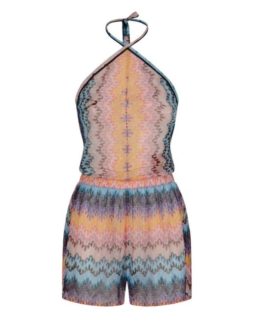 Missoni Blue Halterneck Zigzag-Pattern Jumpsuit