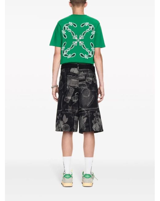 Off-White c/o Virgil Abloh Green Bandana Arrow Cotton T-Shirt for men