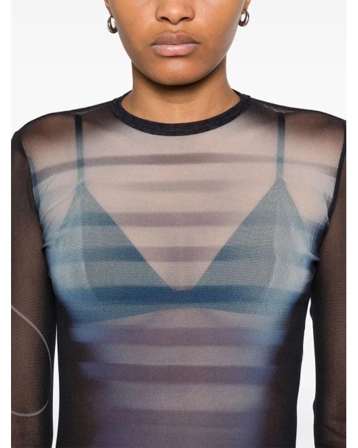 Jean Paul Gaultier Black Mesh-Oberteil mit Le Male-Print