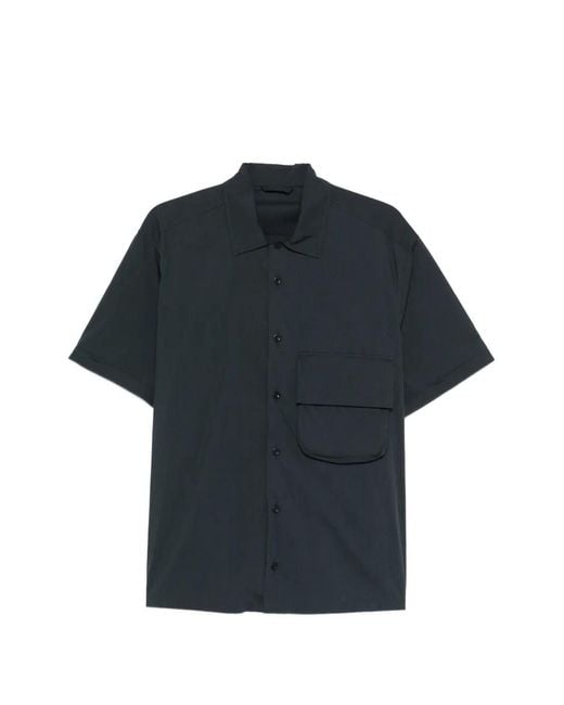 C P Company Blue Flap-Pocket Short-Sleeve Shirt for men