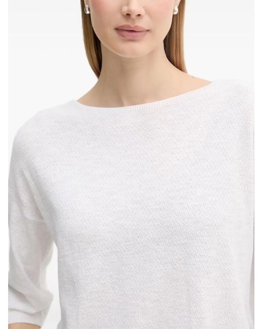 Benetton White Boat-Neck Dropped-Shoulder Sweater