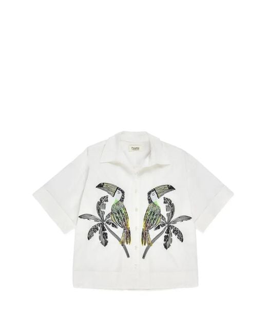 Psophia White Toucan-Print Cotton Shirt
