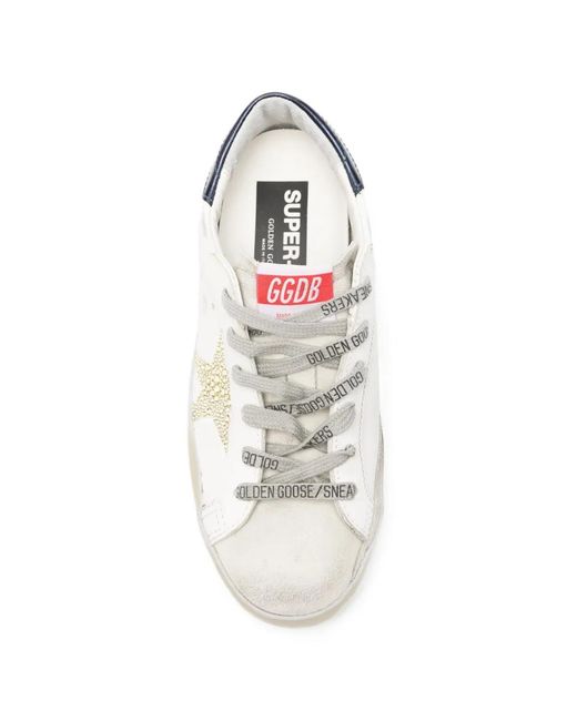 Golden Goose Deluxe Brand White Super-Star With Heel Tab And Swarovski Crystal Star Sneakers