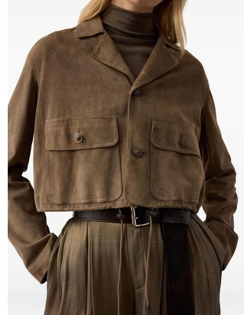 Ralph Lauren Brown Cropped Lamb-Suede Jacket