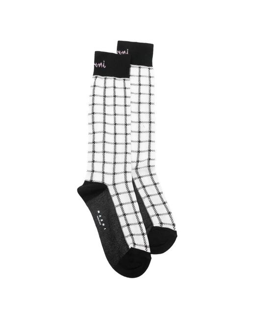 Marni White Plaid Logo Socks