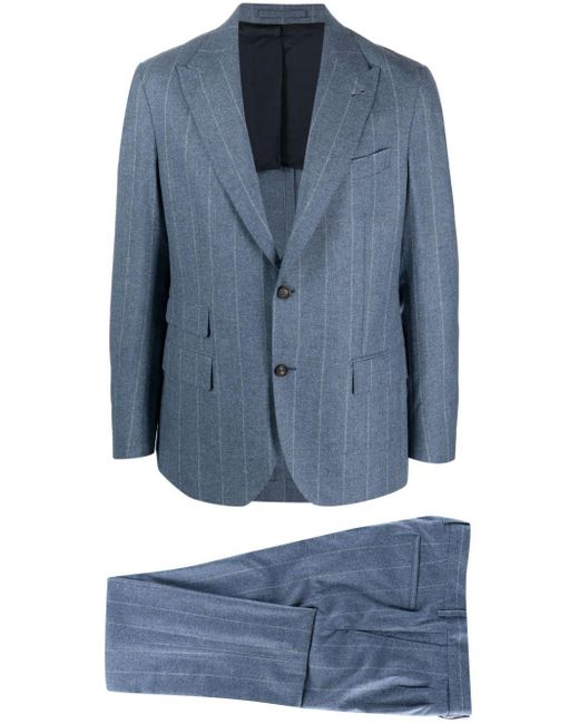 Eleventy Blue Pinstripe-print Single-breasted Suit for men
