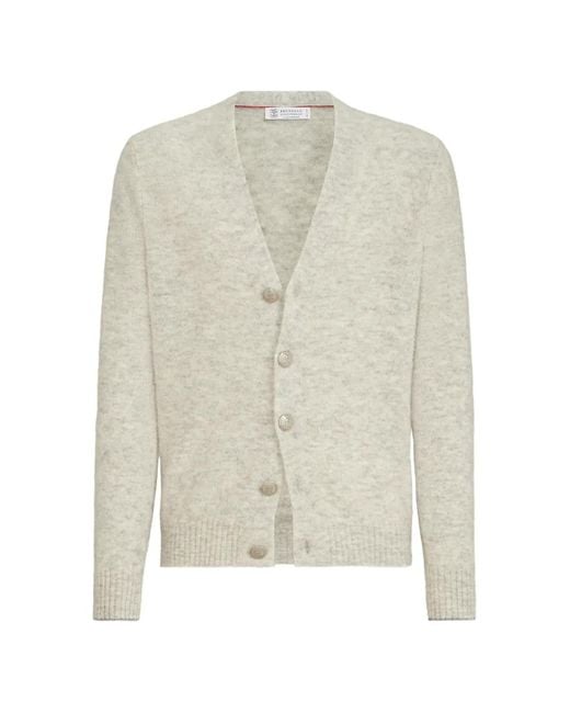 Brunello Cucinelli White Alpaca, Cashmere And Wool Cardigan for men
