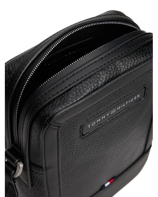 Tommy Hilfiger Black Logo-Plaque Messenger Bag for men
