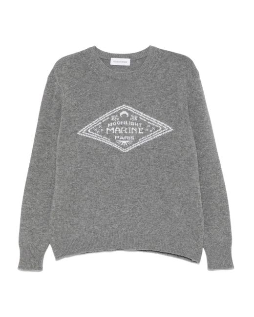 MARINE SERRE Gray Logo-Intarsia Knit Sweater for men