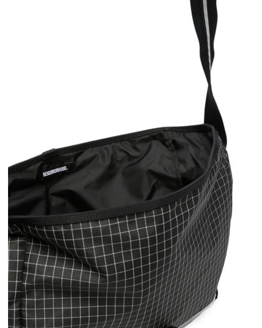 Neighborhood Black Grid-Pattern Messenger Bag for men