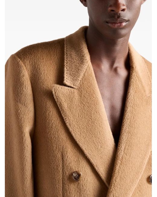 Prada Natural Double-Breasted Wool Blend Coat for men
