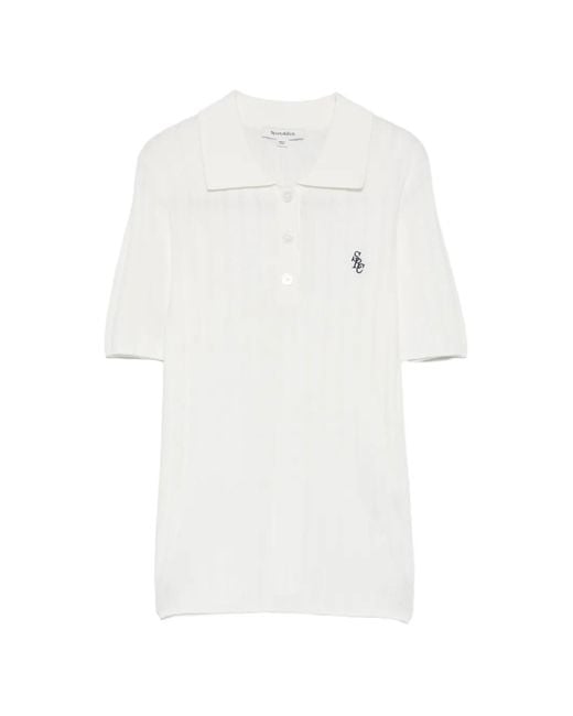 Sporty & Rich White Josefa Ribbed-Knit Polo Shirt