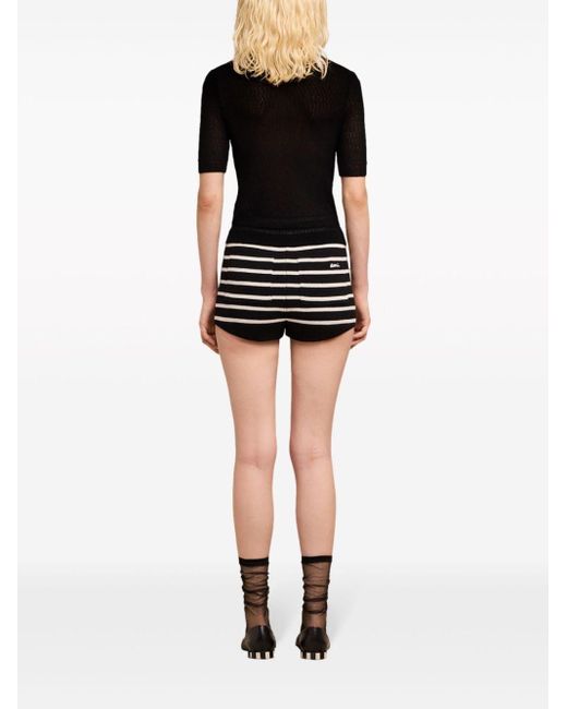 AMI Black Cropped Textured-knit Top