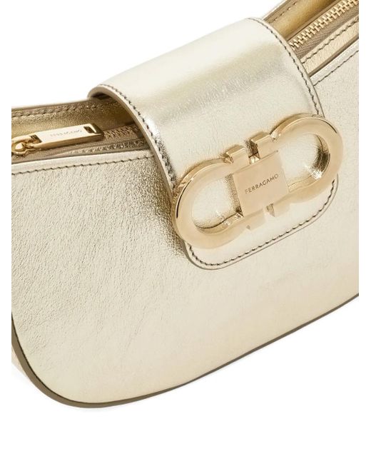 Ferragamo White Gancini Zip Shoulder Bag