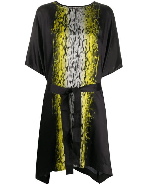 Rick Owens Black Acid Print T-Shirt Midi Dress