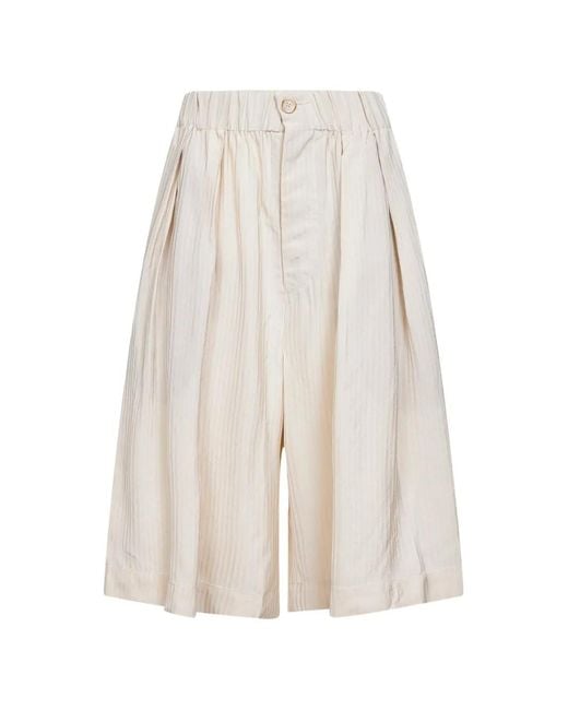 Uma Wang White Elasticated-Waist Pleated Shorts