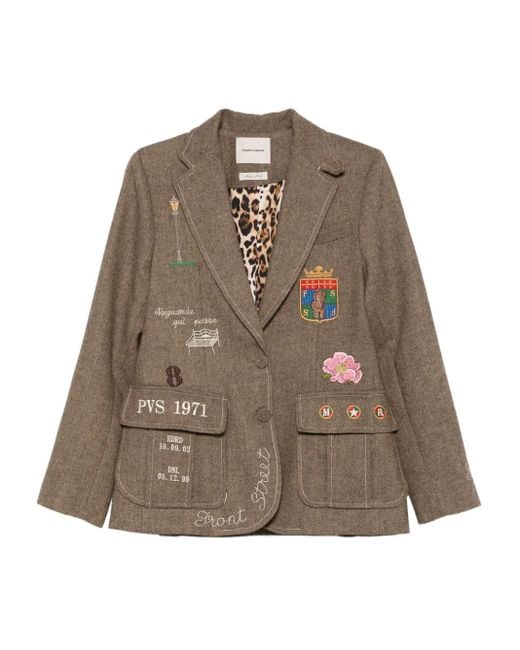 FRONT STREET 8 Brown Single-Breasted Embroidered-Patch Blazer