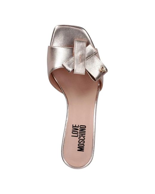 Love Moschino Natural Bow-Detail Metallic Sandals