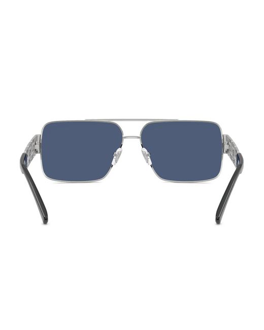 Versace Blue Greca Rectangle-Frame Sunglasses for men