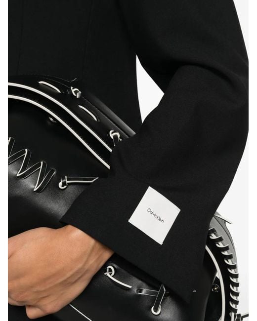 Calvin Klein Black Single-Breasted Logo-Patch Jacket