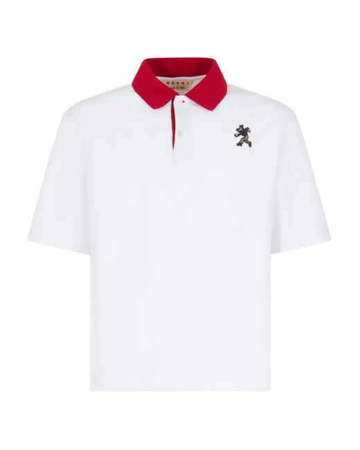 Marni White X Slawn & Soldier Contrast-Collar Embroidered Polo Shirt for men