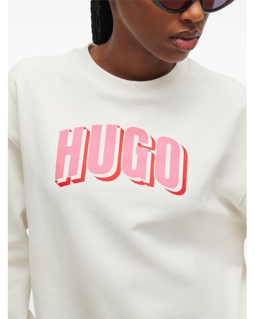 Sweat en coton mélangé à logo imprimé HUGO en coloris White