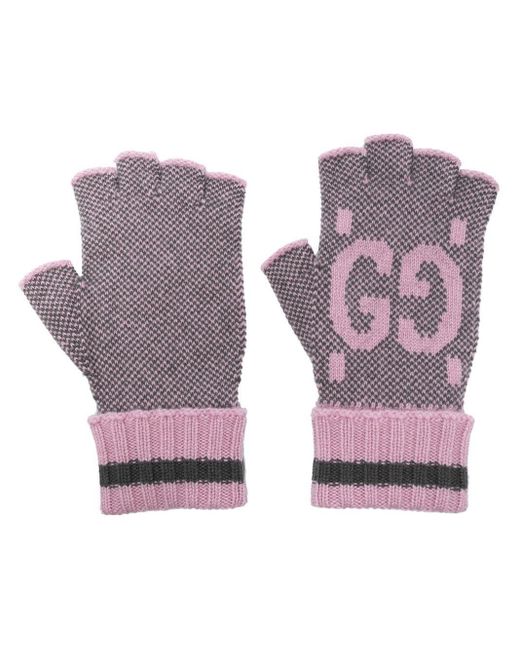 Gucci Purple GG Motif Fingerless Gloves