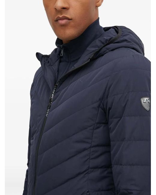 EA7 Blue Hooded Quilted Jacket for men