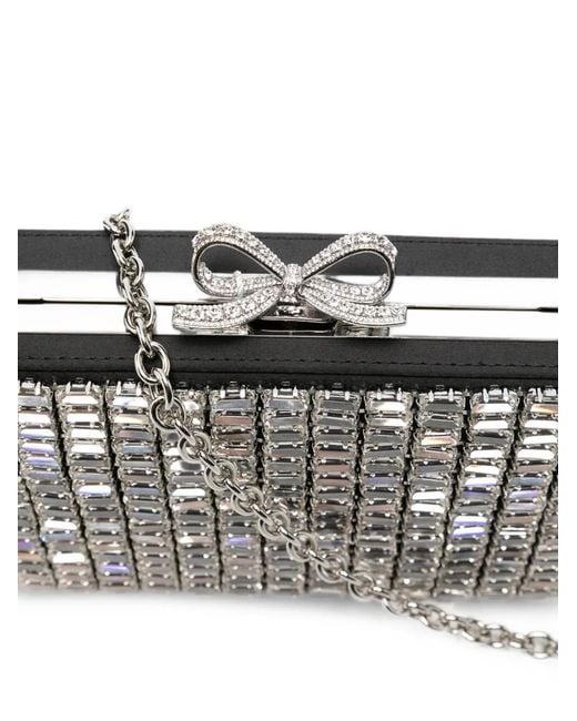 Self-Portrait Gray Bow-Embellished Crystal-Embellished Clutch Bag