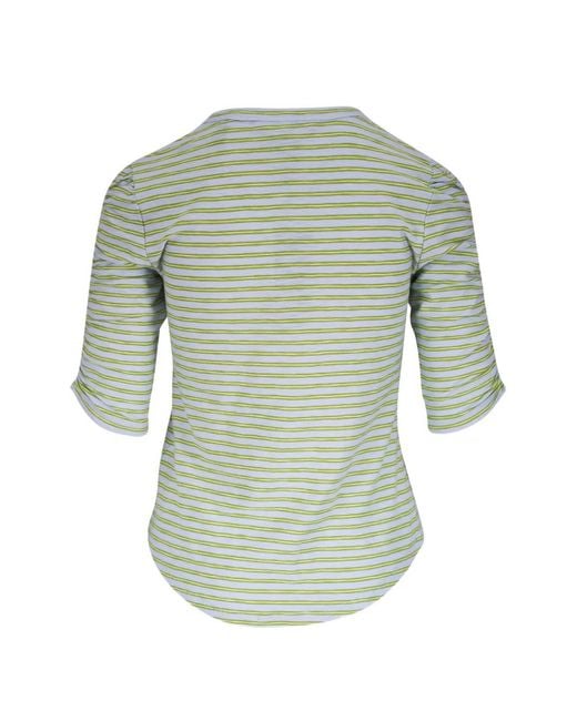 Veronica Beard Green Stripe-Pattern Puff-Sleeve Top
