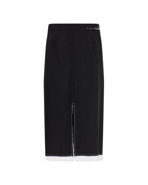 Marni Black Split Logo-Embroidered Midi Skirt