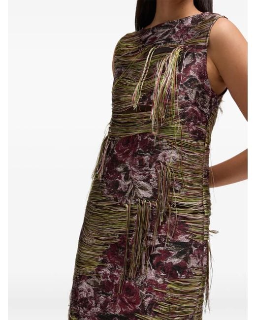 Ganni Brown Tapestry Fringed Mini Dress