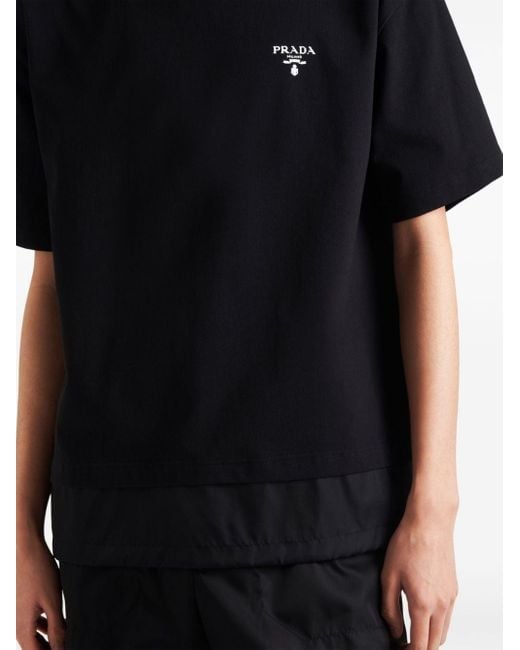 Camiseta con logo estampado y detalle a capas Prada de hombre de color Black