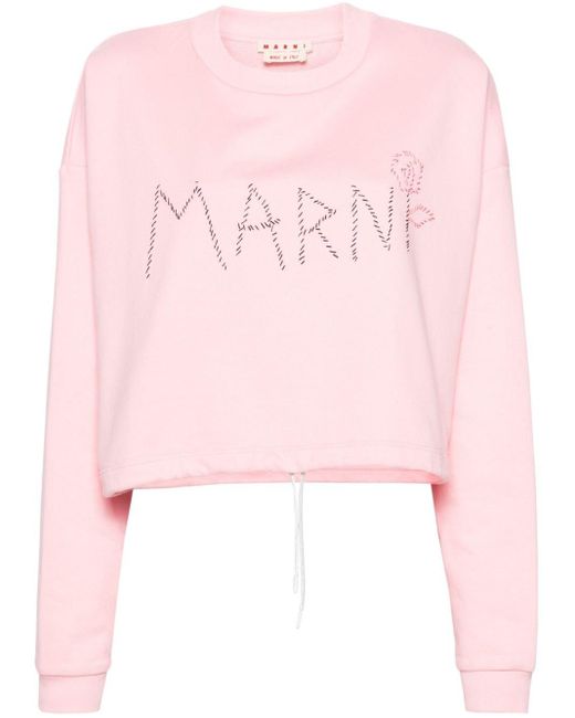 Sweat crop à logo brodé Marni en coloris Pink