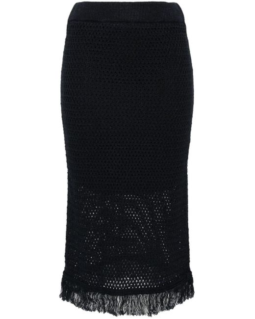 Peserico Black Open-knit Linen-blend Skirt
