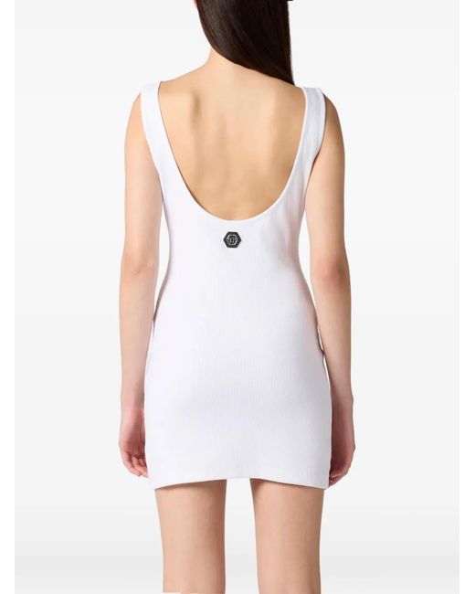 Philipp Plein White Mini Logo-Detail Dress