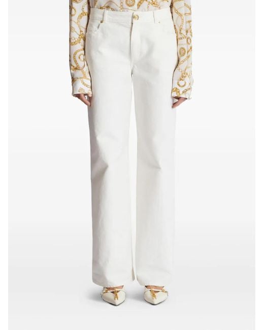 Balmain White Logo-Patch Denim Jeans