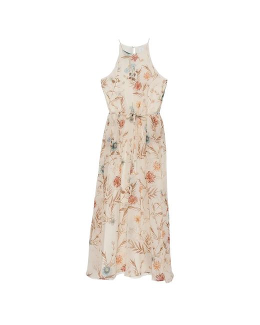 Eleventy White Floral-Print Tie-Waist Maxi Dress