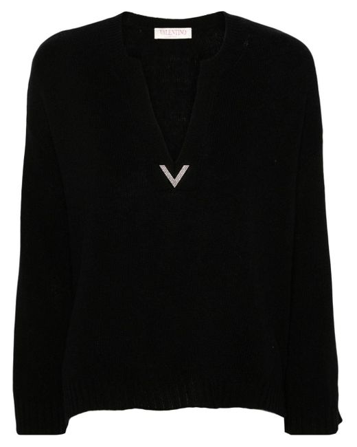 Valentino Garavani Black Split-neck Virgin Wool Jumper