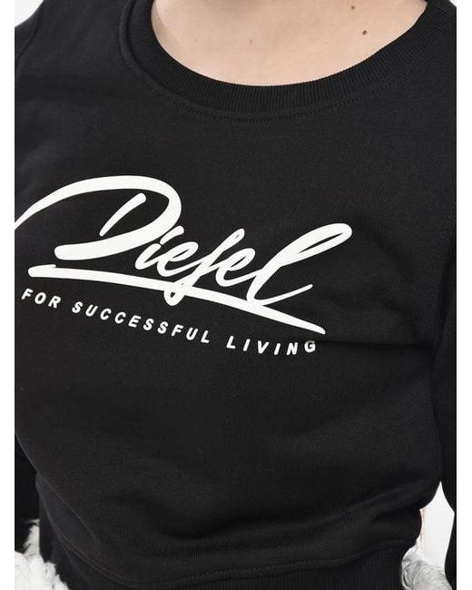 DIESEL White Logo-Print Cropped Sweatshirt